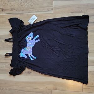 NWT rumi + ryder Girls Black Open Shoulder Black Unicorn Dress Size 8/10…